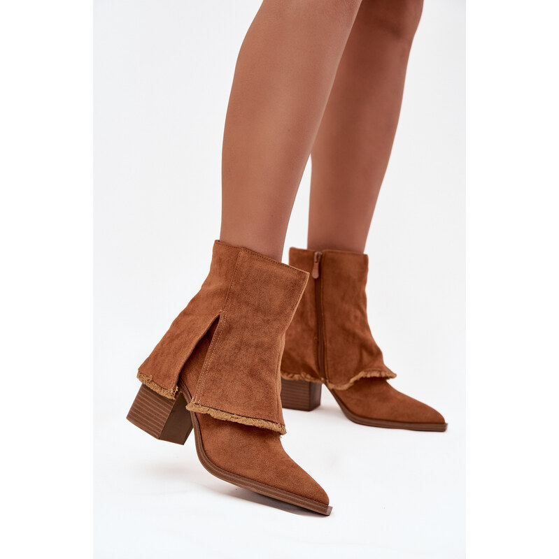 Boto Dámské kotníkové boty na podpatku s otočeným lemem Camel Idalia 109465039