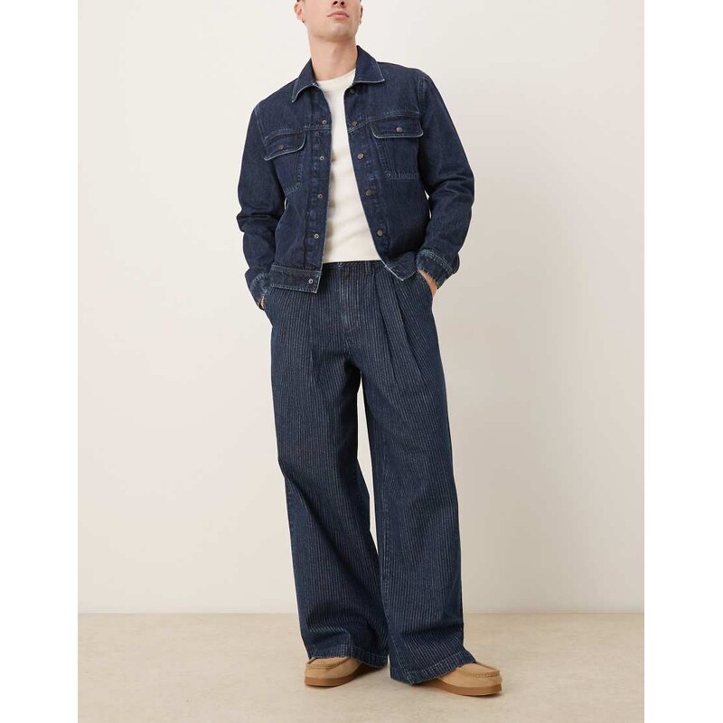 ASOS DESIGN loose pinstripe jeans in raw wash with pleats-Blue