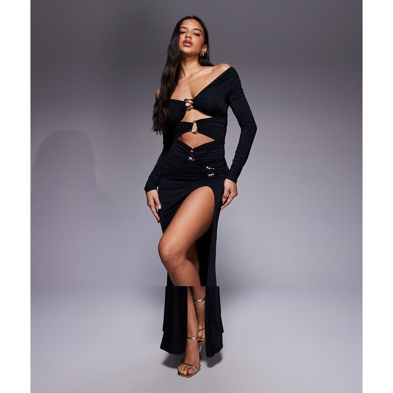 Murci exclusive off shoulder gold hardware cutout detail bodysuit and 109646362