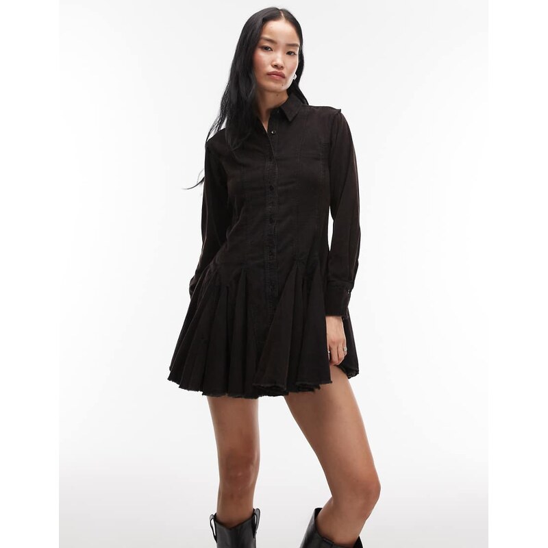 ASOS DESIGN cord shirt dress with nipped in waist and godets in washed 115514340