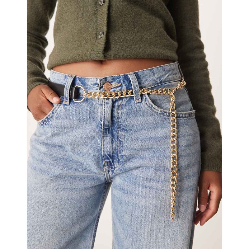 ASOS DESIGN waist and hip belt with chain detailing in black 108123093