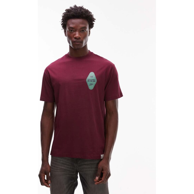 CAT WWR 180 gsm graphic logo relaxed t-shirt in burgundy-Red