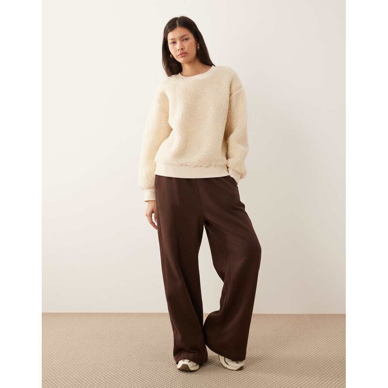 ASOS DESIGN oversized borg sweater in cream-White