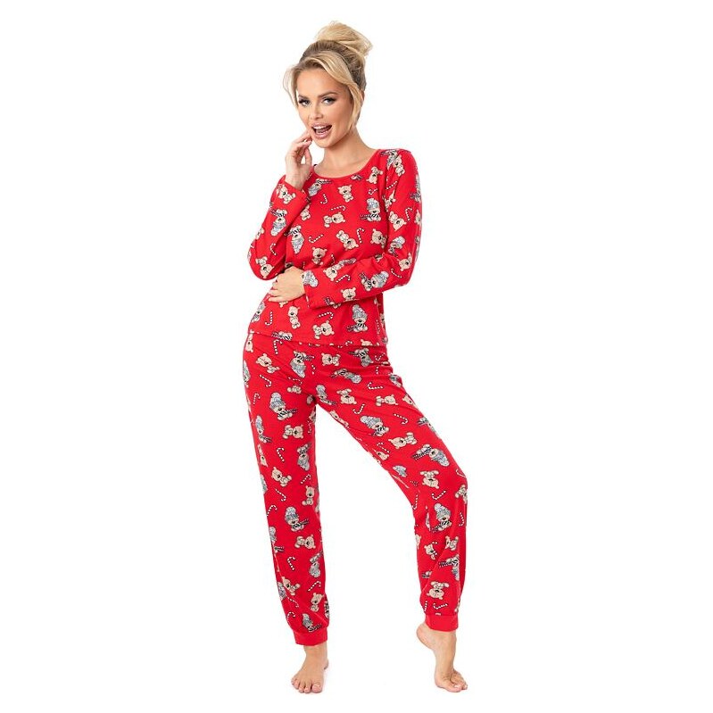 Donna Bavlněné vánoční pyžamo Bear long červené 109468496
