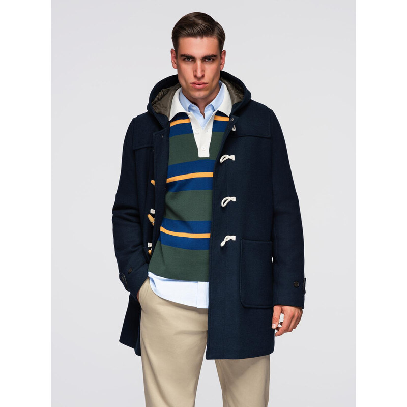 Ombre Mens wool and hooded duffle coat - navy blue