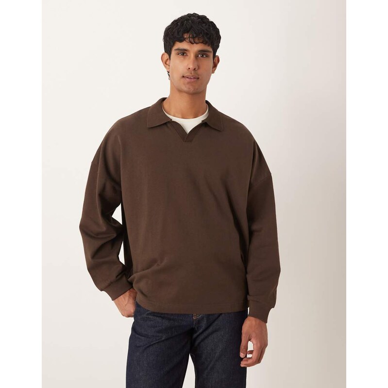 ASOS DESIGN relaxed sweatshirt with revere collar in brown