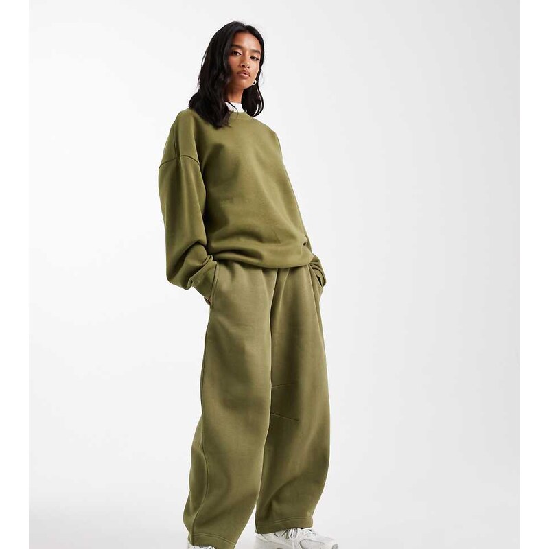 ASOS Petite ASOS DESIGN Petite barrel leg brushback jogger in khaki 115746210