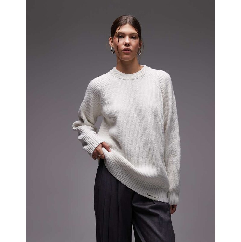 CAT WWR ribbed knit crewneck loose fit jumper in white 109486367