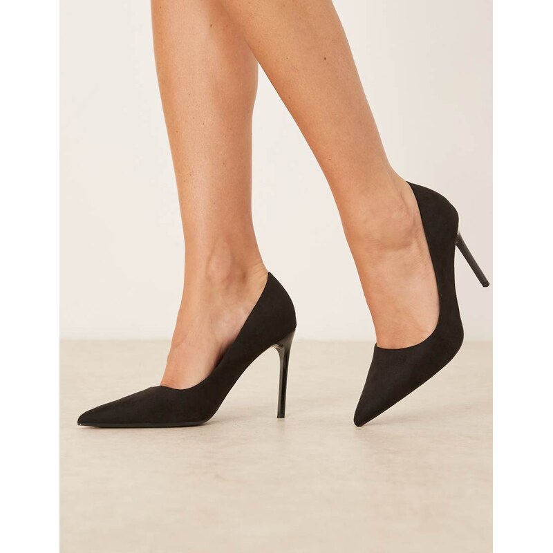 ASOS DESIGN Wide Fit Paphos pointed high heeled court shoes in black suedette