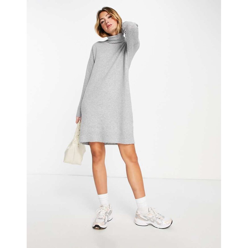 Vero Moda roll neck mini jumper dress in grey melange