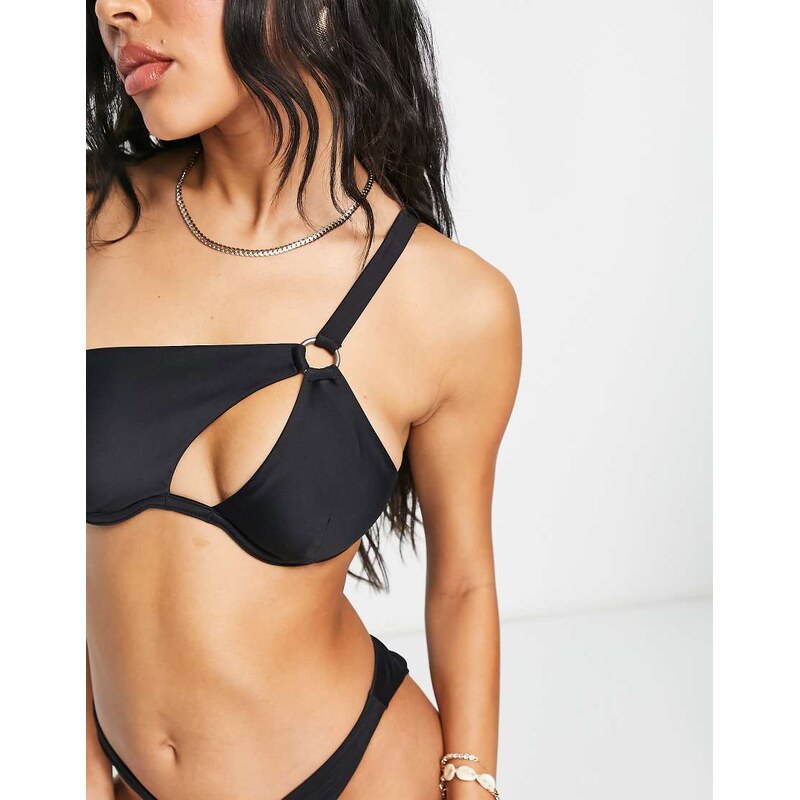 ASOS DESIGN mix and match one shoulder flexi underwire bikini top in black