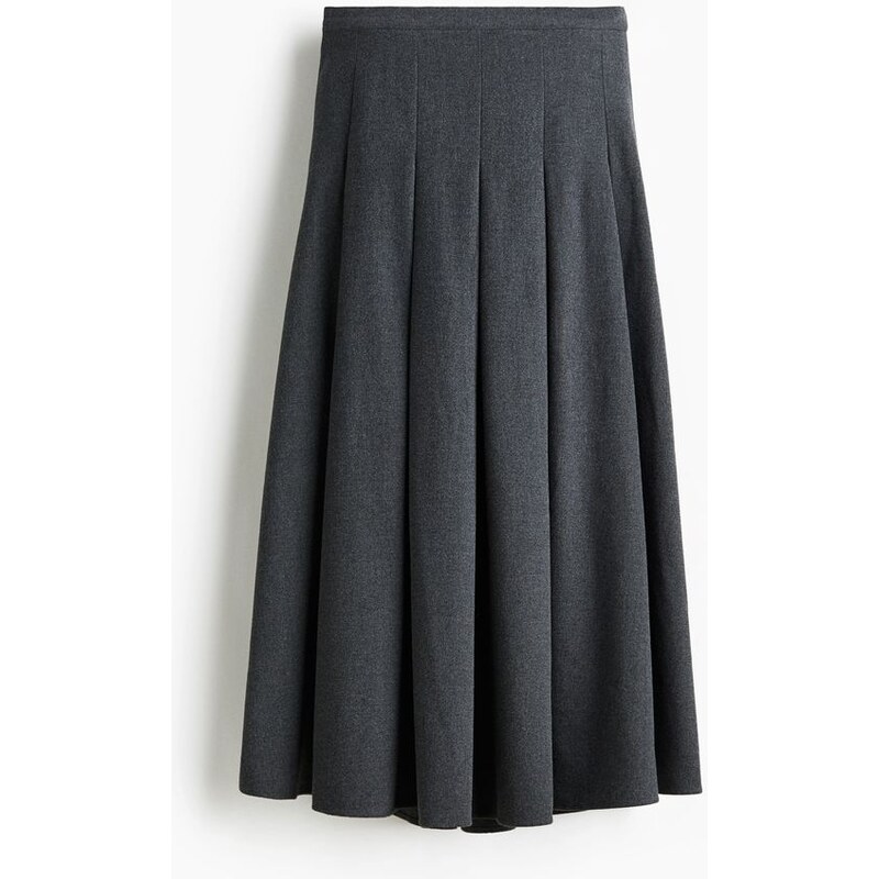 H&M - Plisovaná midi sukně - Tmavě Šedý Melír