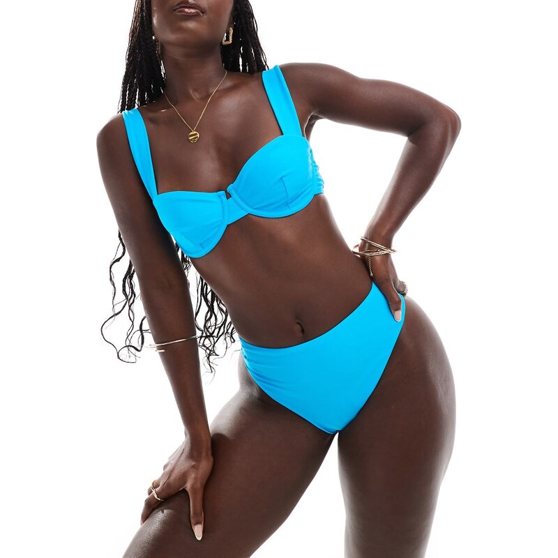 ASOS DESIGN mix and match high leg high waist bikini bottom in bright blue