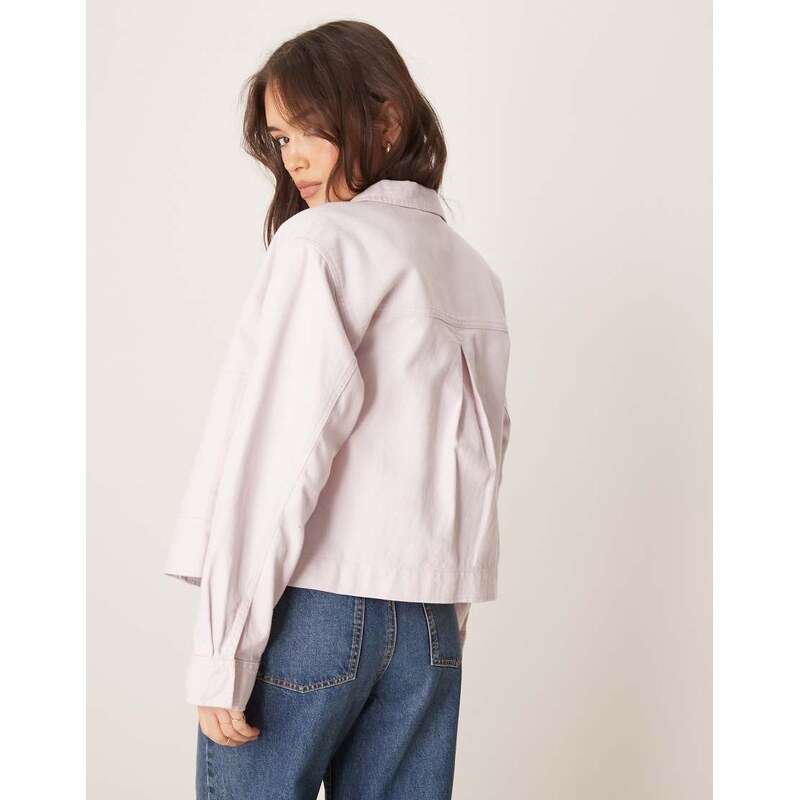 ASOS DESIGN twill top collar jacket in pastel pink-No colour