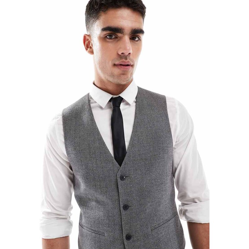 ASOS DESIGN wool look skinny suit waistcoat in dark grey