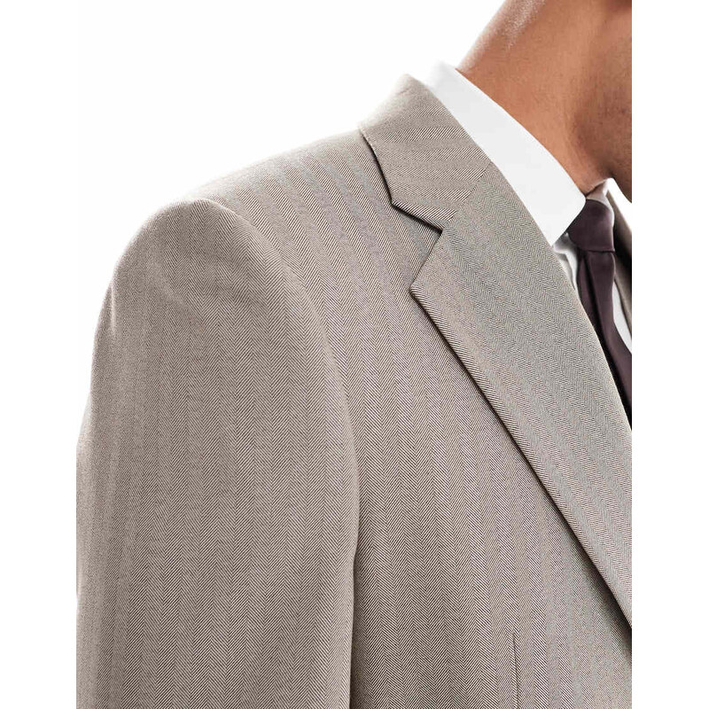 ASOS DESIGN wedding wool mix slim suit jacket in brown herringbone