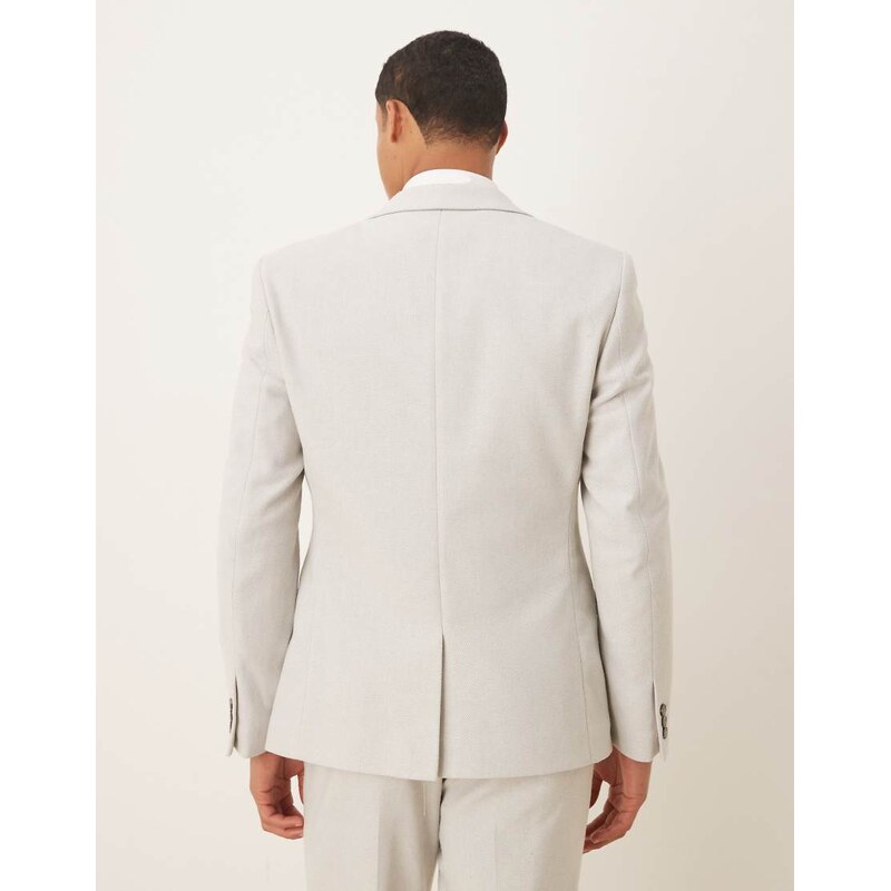 ASOS DESIGN wool mix skinny suit jacket in light grey herringbone