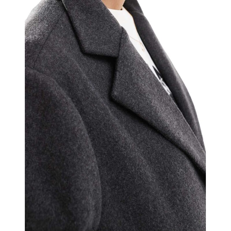 Noisy May wool look maxi overcoat in dark grey melange