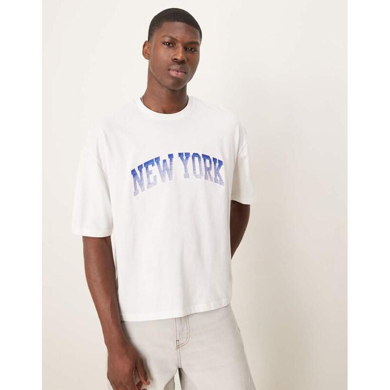 ASOS DESIGN boxy oversized t-shirt with New York embroidery in white