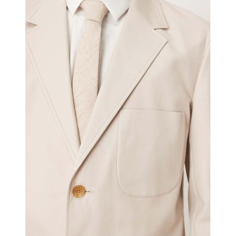 ASOS DESIGN cotton linen regular blend suit jacket in stone twill-Neutral