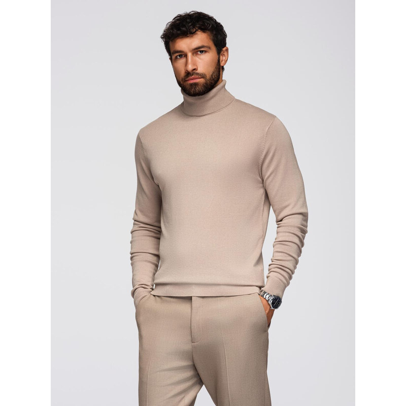 Ombre Mens knitted fitted turtleneck with viscose - beige