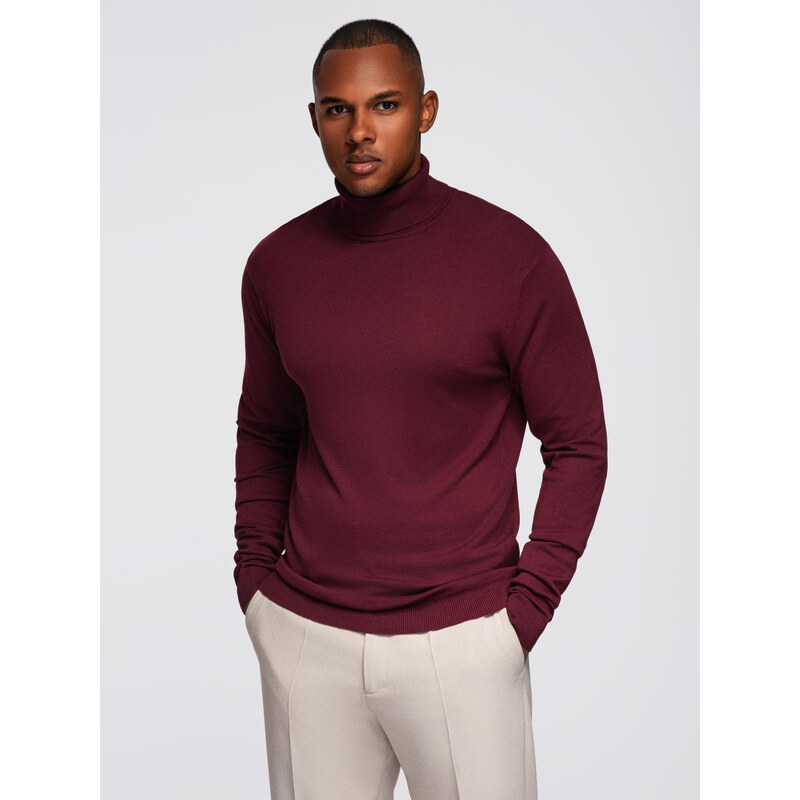 Ombre Mens single color knitted turtleneck with viscose - maroon