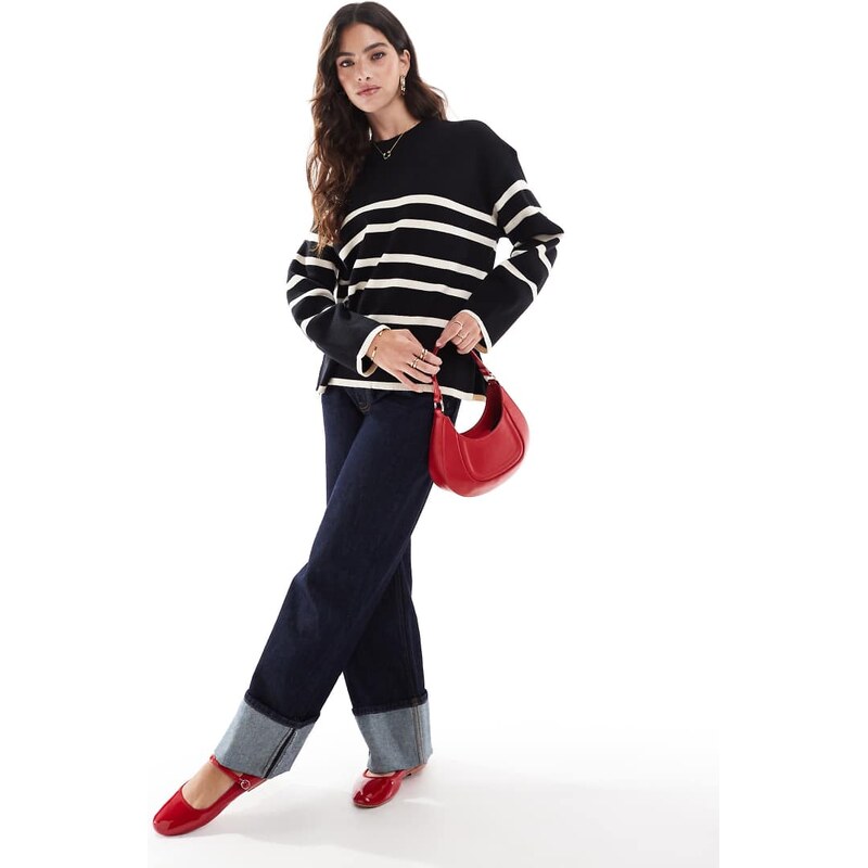 Vero Moda o neck jumper in black with cream stripe