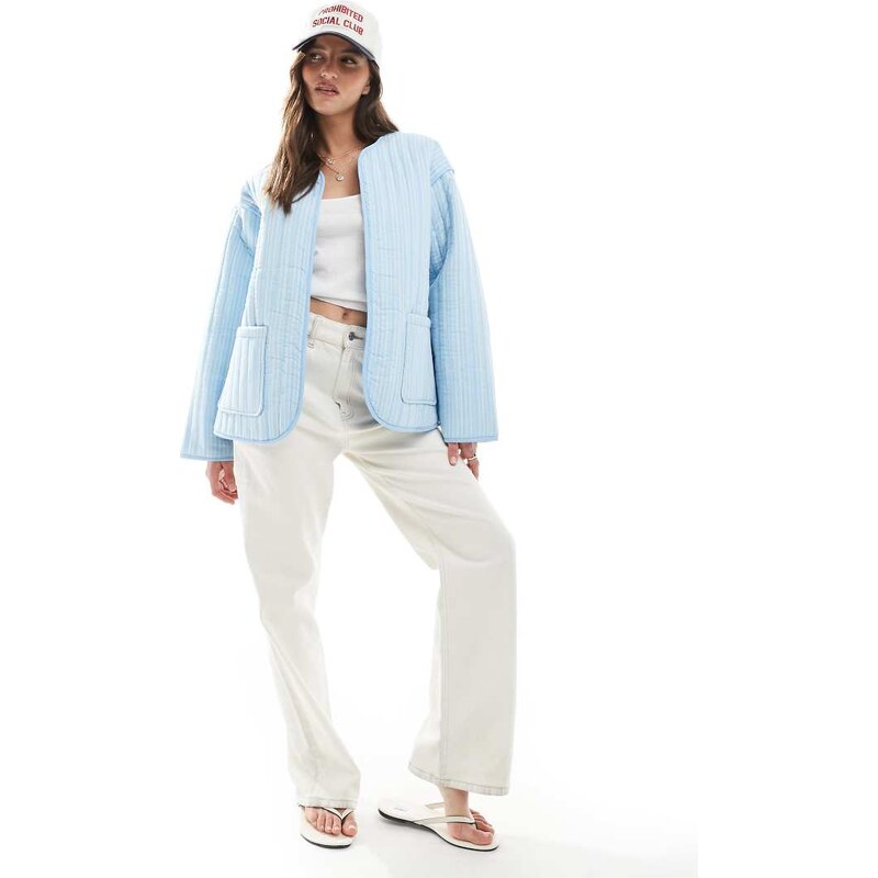 ASOS DESIGN quilted stripe jacket in blue-Multi