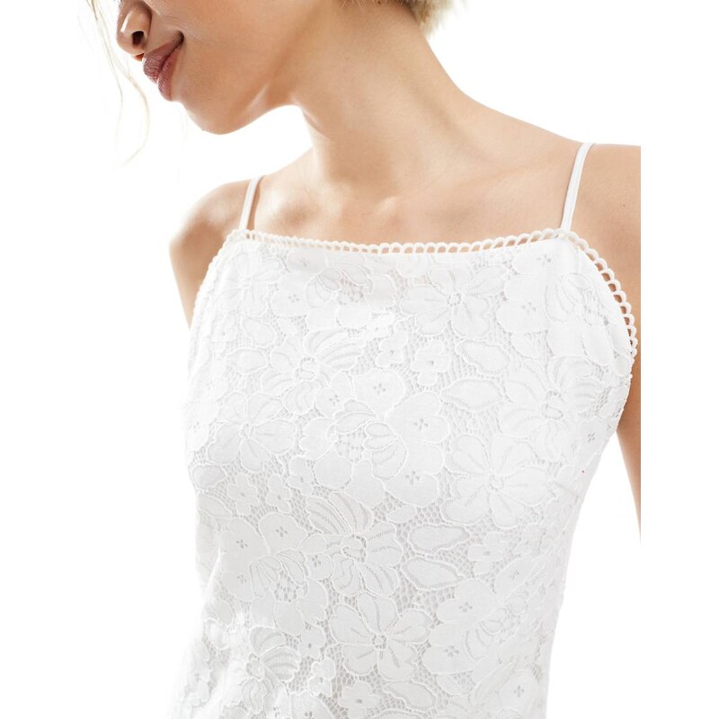 Vero Moda square neck lace cami mini dress in white