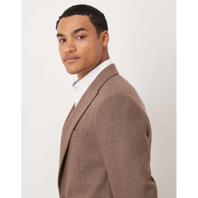 ASOS DESIGN slim wool mix suit jacket in brown glen check