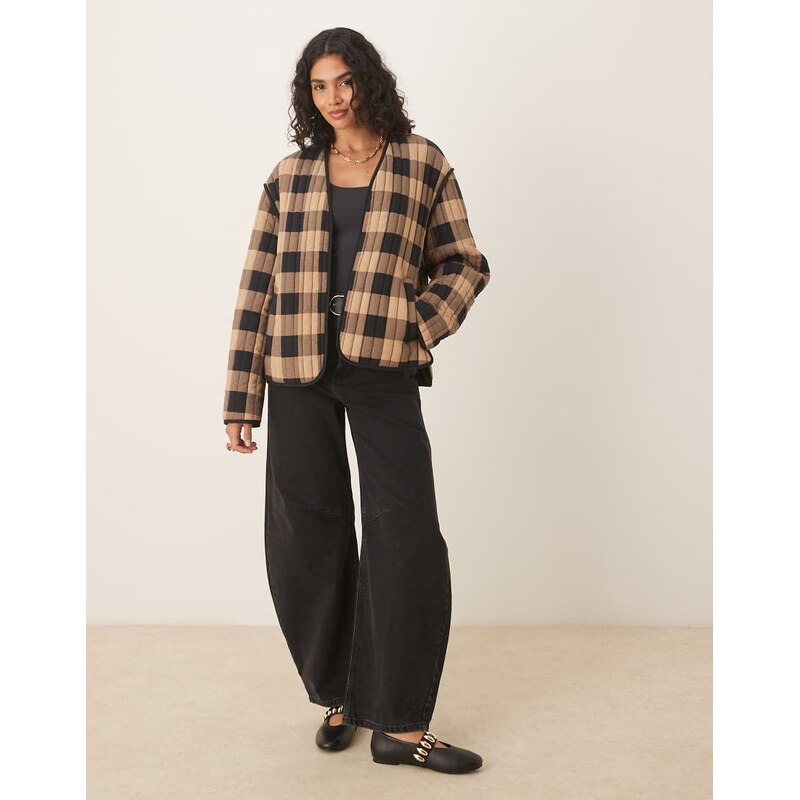 ASOS DESIGN cropped quilted jacket in mono check-Multi