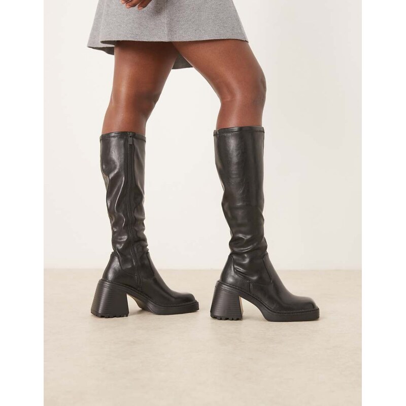 ASOS DESIGN Charly heeled knee boots in black