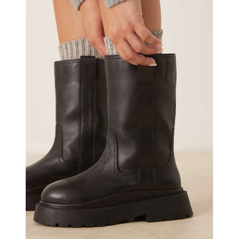 ASOS DESIGN Coast chunky pull on boots in black leather