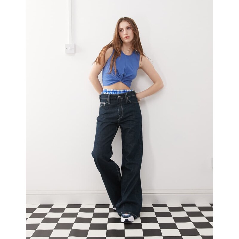 Noisy May twist front crop top in blue