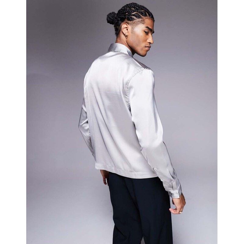 ASOS DESIGN boxy overshirt with patch pockets and zip in grey