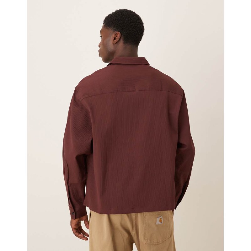 ASOS DESIGN oversized overhead textured shirt in burgundy