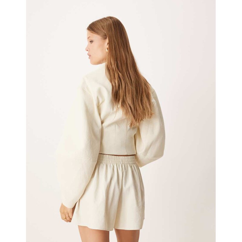 ASOS DESIGN tailored linen look shorts co-ord in buttermilk-White