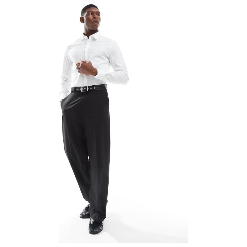 ASOS DESIGN formal poplin slim fit shirt in white