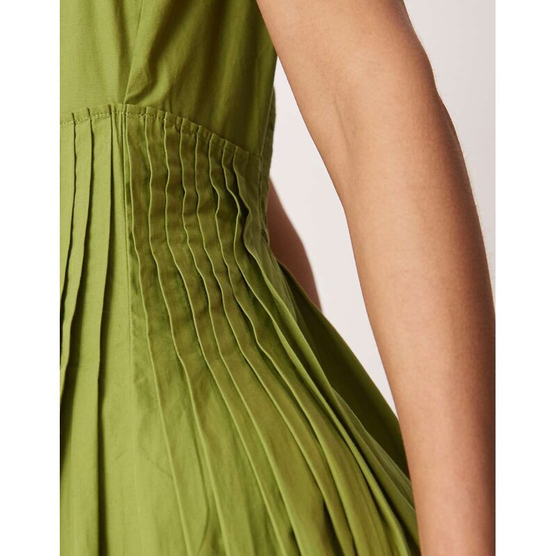 ASOS DESIGN scoop neck pleat waist maxi sundress in olive-Green