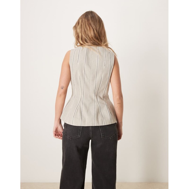 ASOS DESIGN peplum waistcoat in beige stripe-Multi