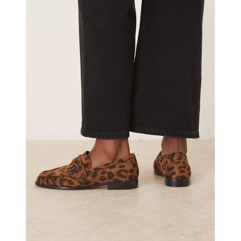 ASOS DESIGN Minnie ruched detail loafer in leopard suedette-Multi