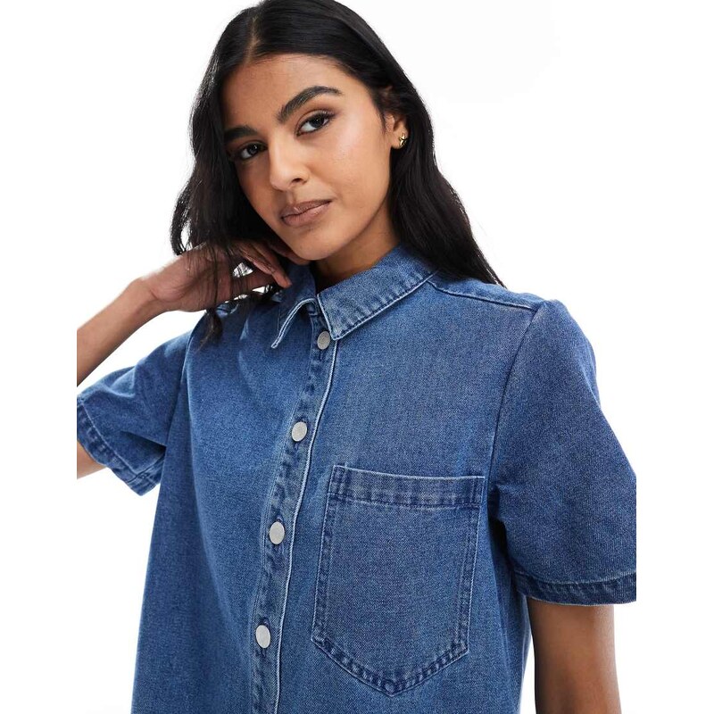 JJXX boxy denim dress in mid blue