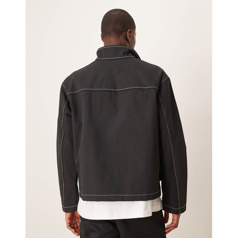 ASOS DESIGN harrington jacket with contrast stitch in black - NAVY