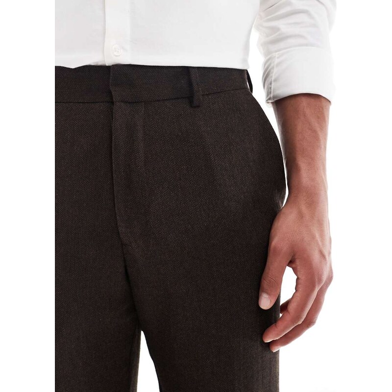 ASOS DESIGN wool rich slim suit trousers in brown herringbone