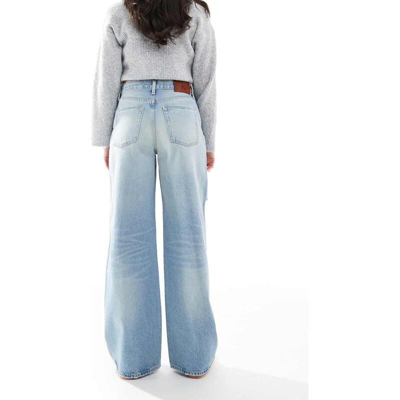 Calvin Klein Jeans wide leg ripped jeans in light blue tint
