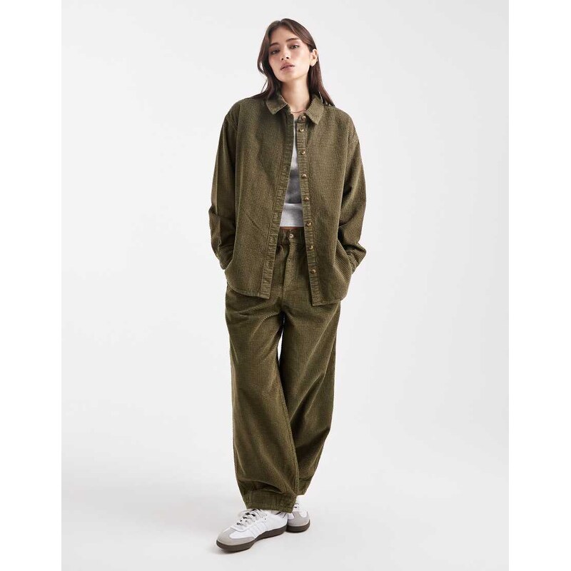 ASOS DESIGN relaxed shirt in bubble cord co-ord in khaki-Green