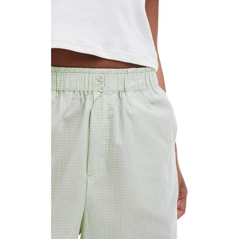 ONLY Petite wide leg boxer detail trousers in green gingham