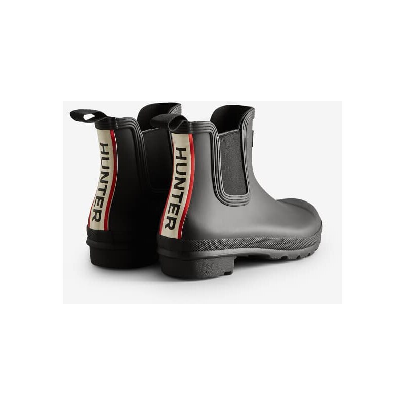 Hunter Original short tri-colour Chelsea wellington boot in black-Red 108201629