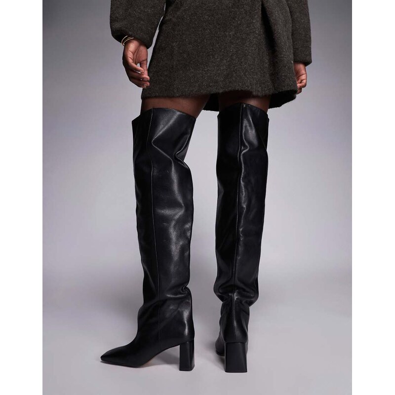 ASOS DESIGN Kane square toe slouchy over the knee boots in black leather