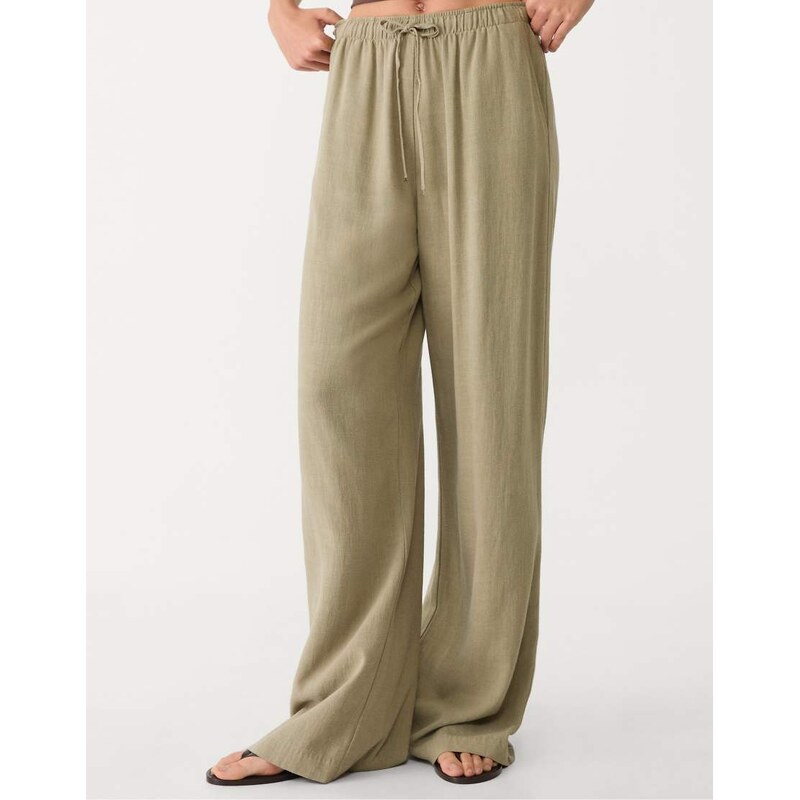 Stradivarius trousers with linen in khaki-Green